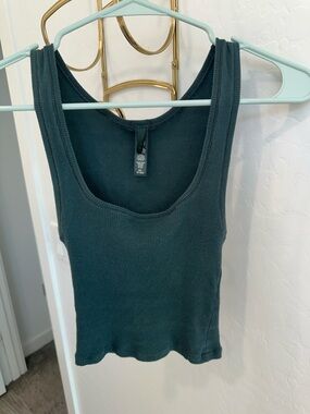 SKIMS Cotton Rib Tank Top Dark Green XS